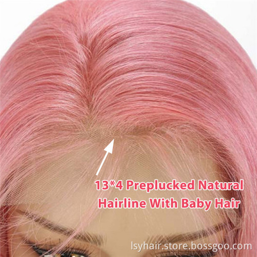 Pink Bob Wig Straight Hair 150% Density LSY Brazilian Hair 13*4 Glueless Human Hair Lace Front Wigs